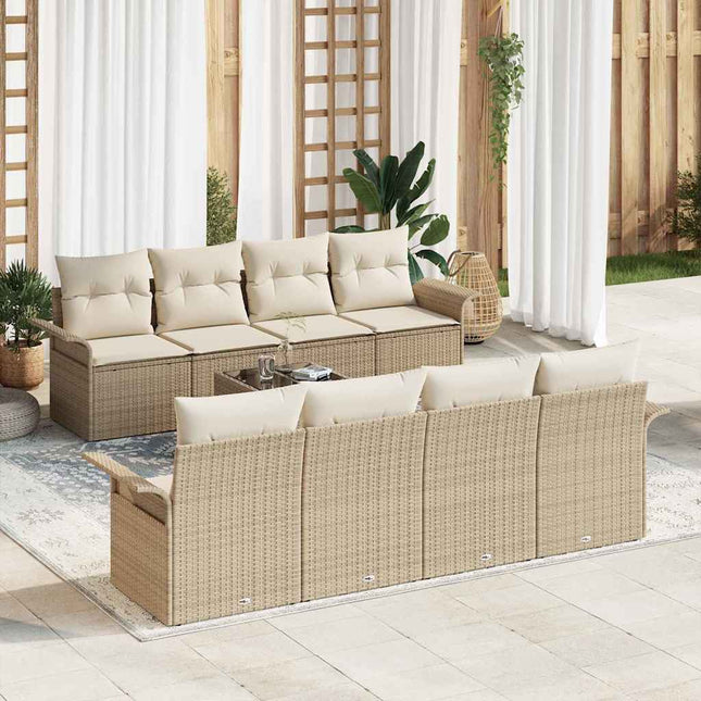 Havesofa Sæt 9 pcs Beige Poly rattan