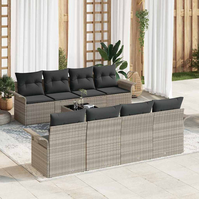 Havesofa Sæt 9 pcs Lysegrå Poly rattan