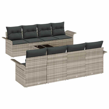 Havesofa Sæt 9 pcs Lysegrå Poly rattan