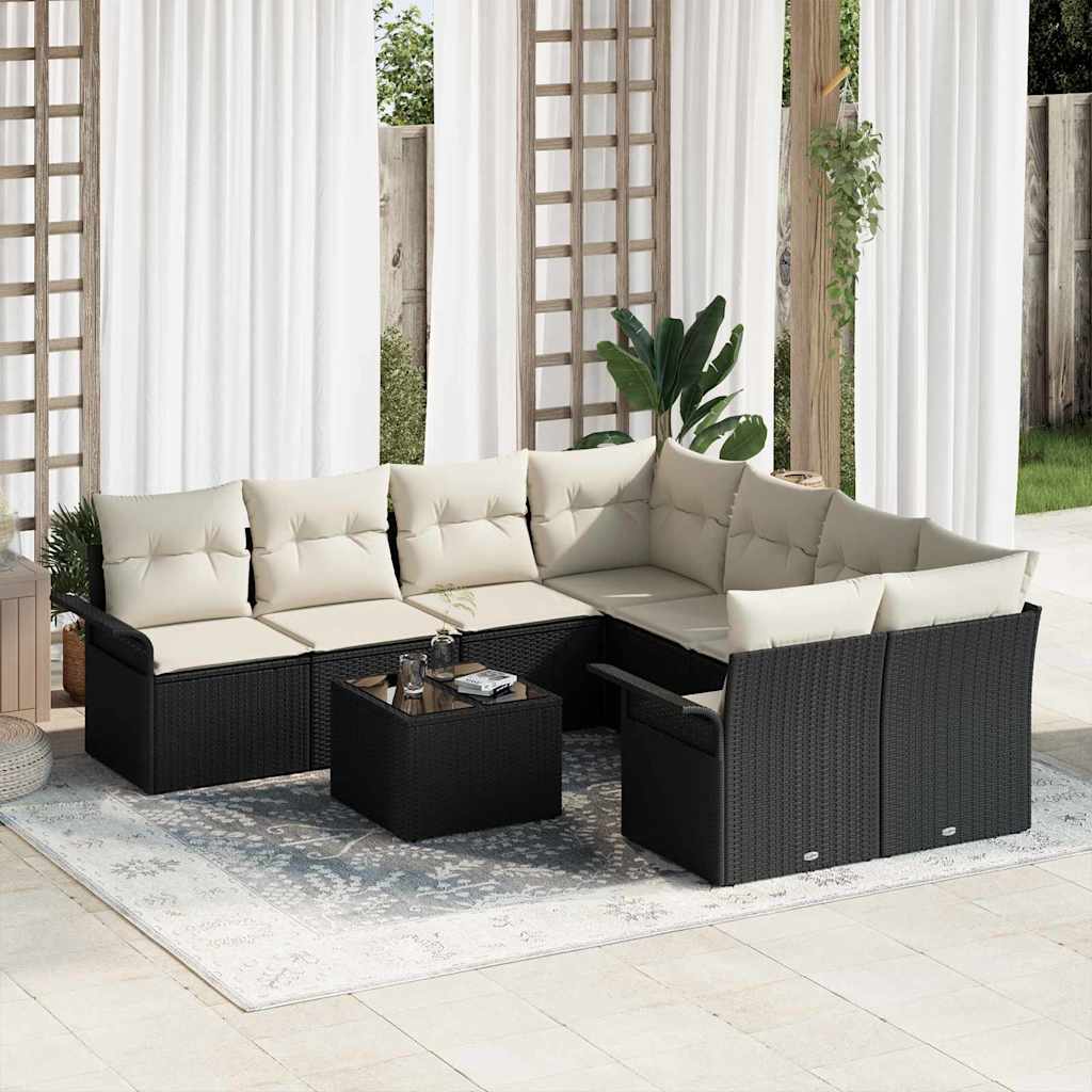 Havesofa Sæt 9 pcs Sort Poly rattan