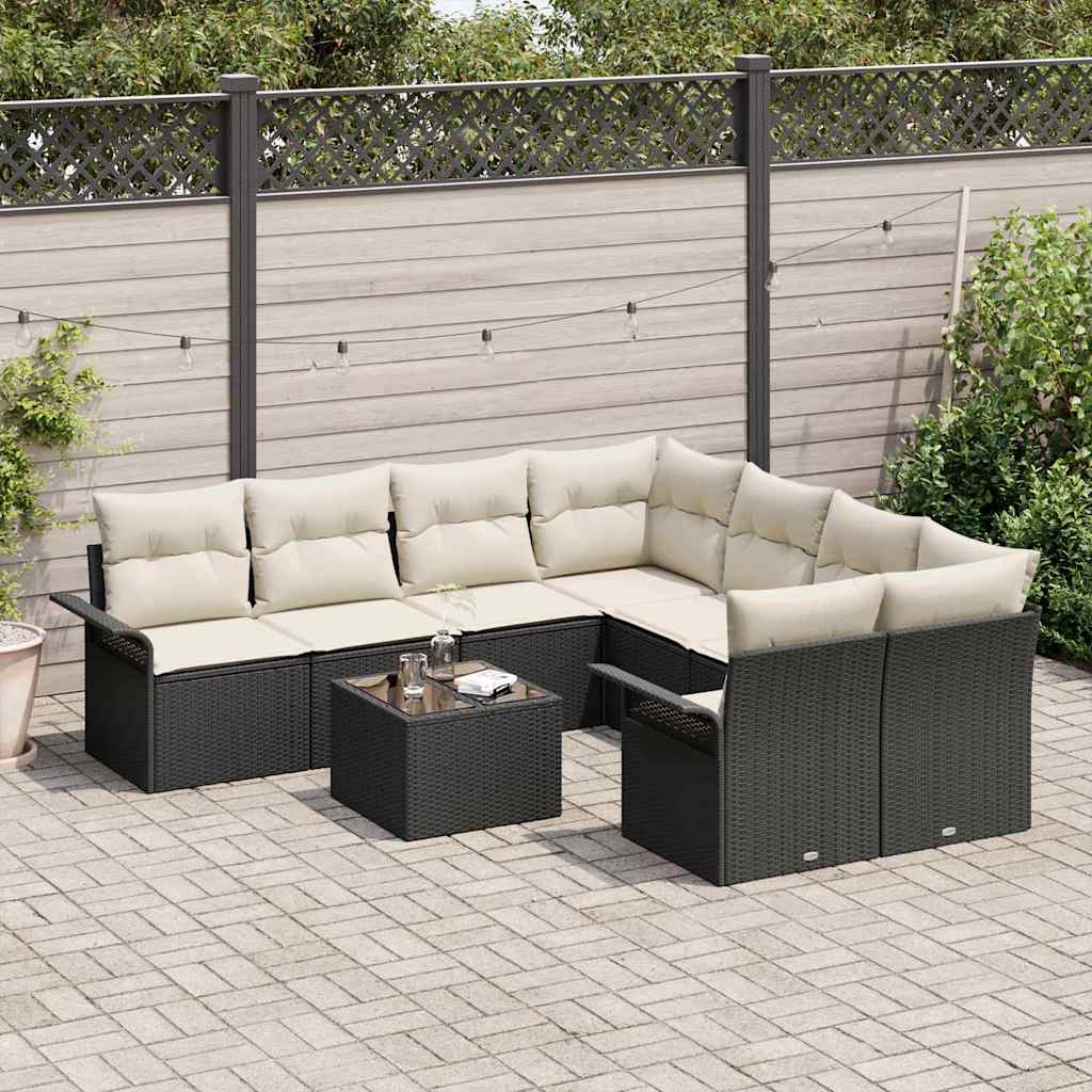Havesofa Sæt 9 pcs Sort Poly rattan