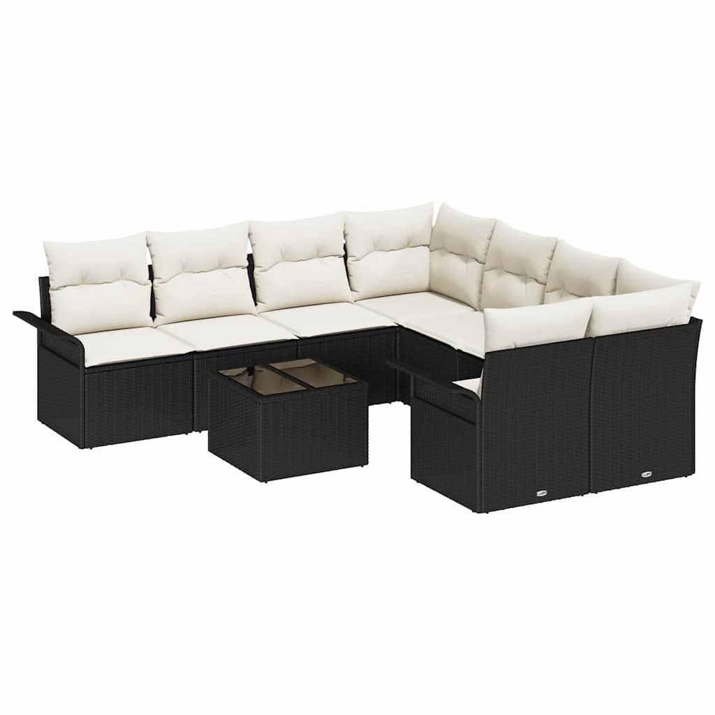 Havesofa Sæt 9 pcs Sort Poly rattan