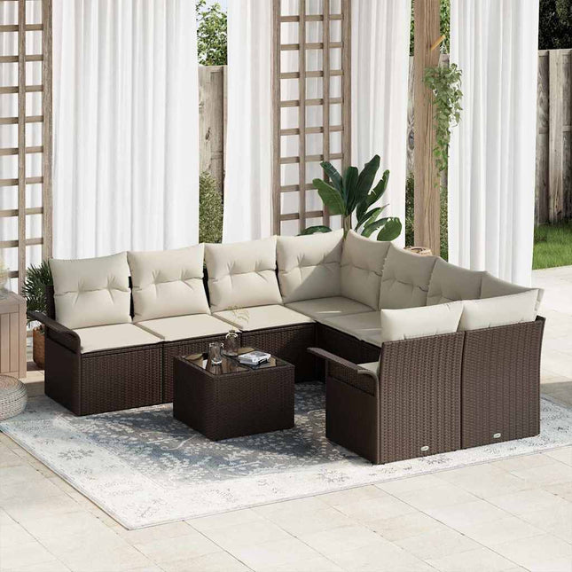 Havesofa Sæt 9 pcs Brun Poly rattan