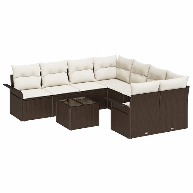 Havesofa Sæt 9 pcs Brun Poly rattan