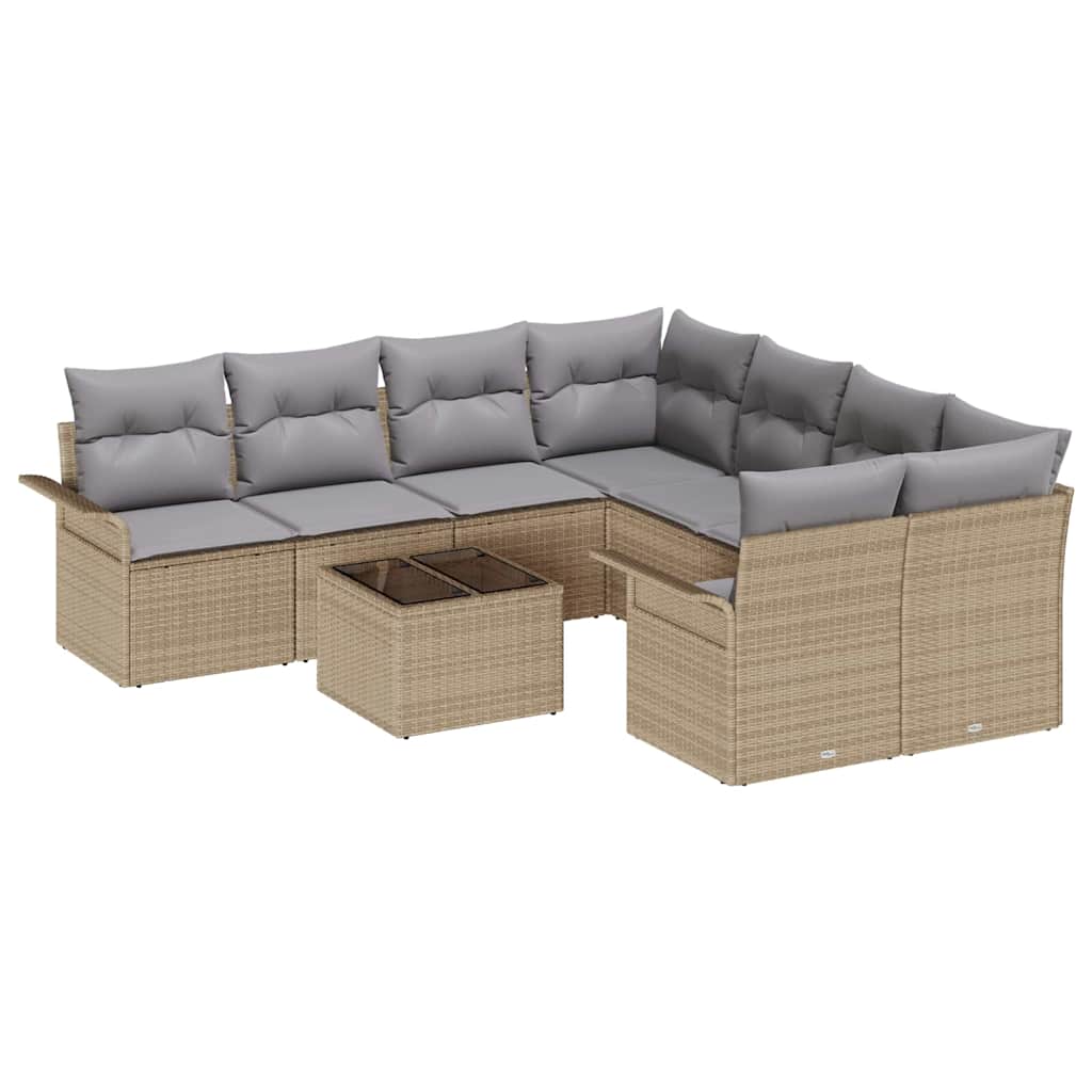 Havesofa Sæt 9 pcs Beige Poly rattan