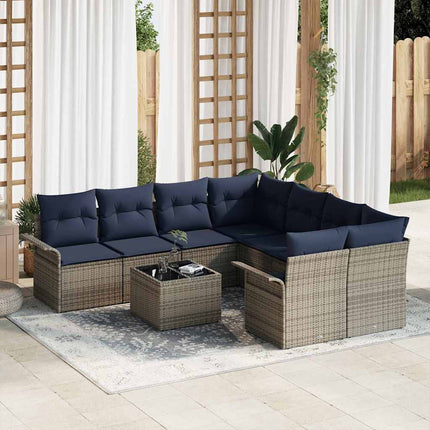 Havesofa Sæt 9 stk. 10-Antal sæder Grå og Marineblå polyrattan