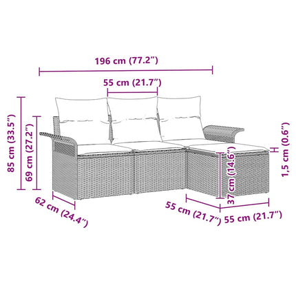 Sofa Sæt med pude 4 pcs Sort polyrattan