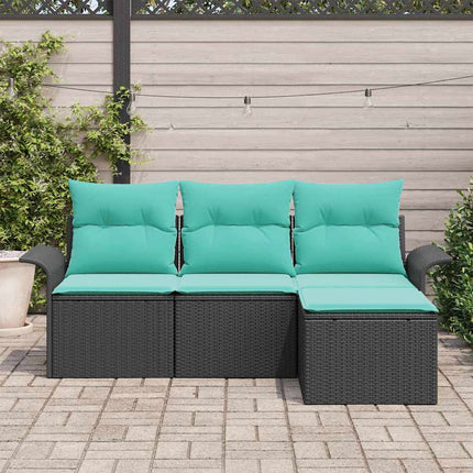 Havesofa Sæt med pude 4 pcs Sort polyrattan