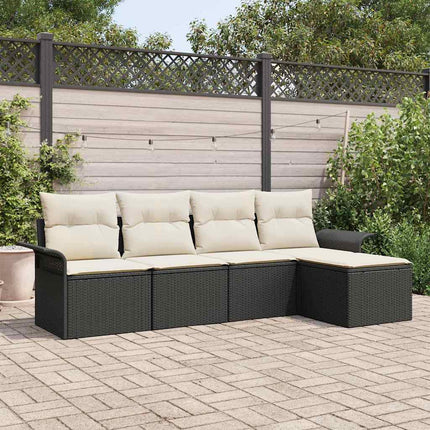 Udendørs sofa med pude 5 pcs Sort polyrattan