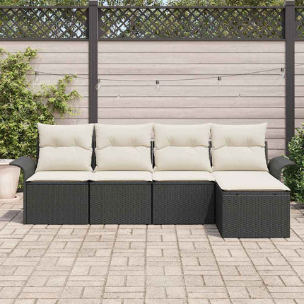 Udendørs sofa med pude 5 pcs Sort polyrattan