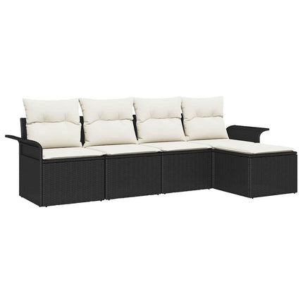 Udendørs sofa med pude 5 pcs Sort polyrattan
