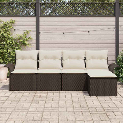 Udendørs sofa med pude 5 pcs Brun polyrattan
