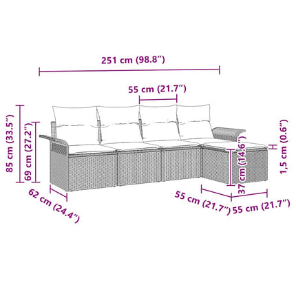 Udendørs sofa med pude 5 pcs Brun polyrattan