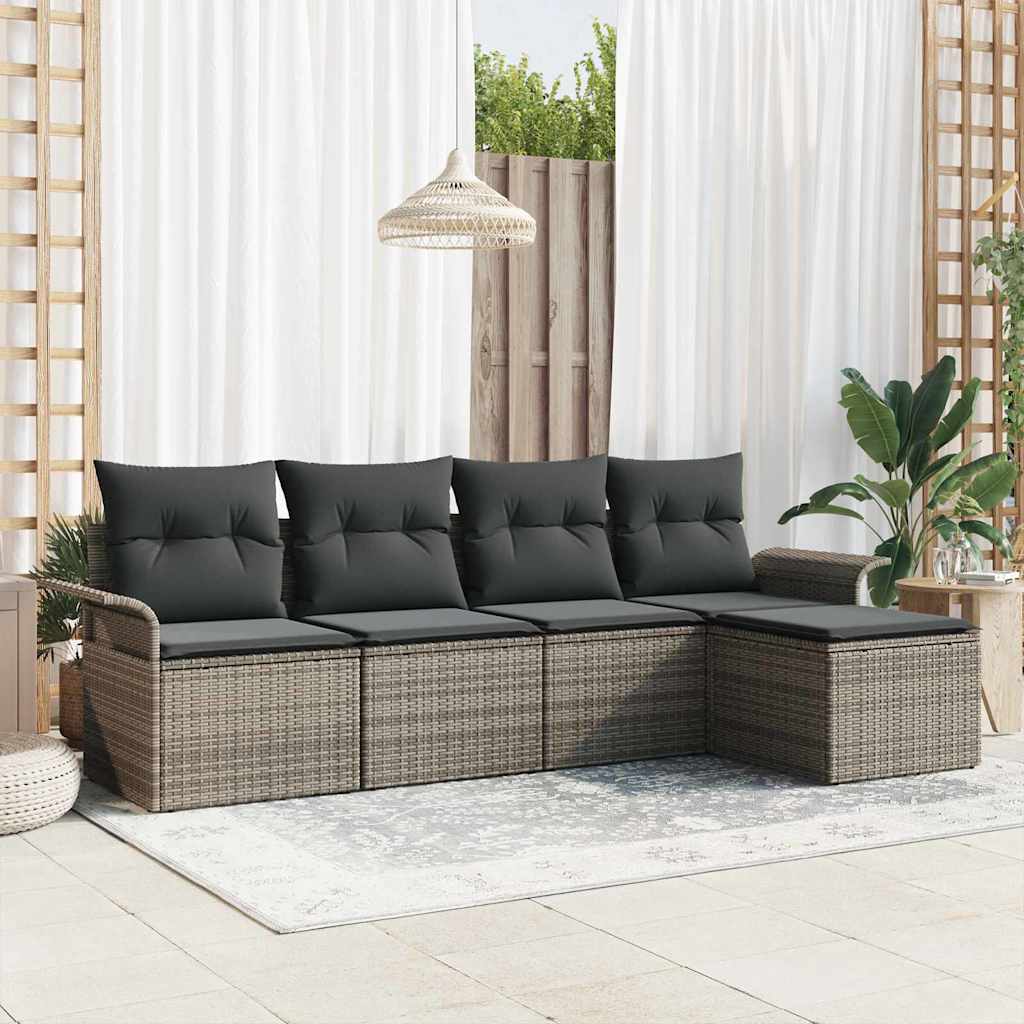 Udendørs sofa med pude 5 pcs Grå polyrattan