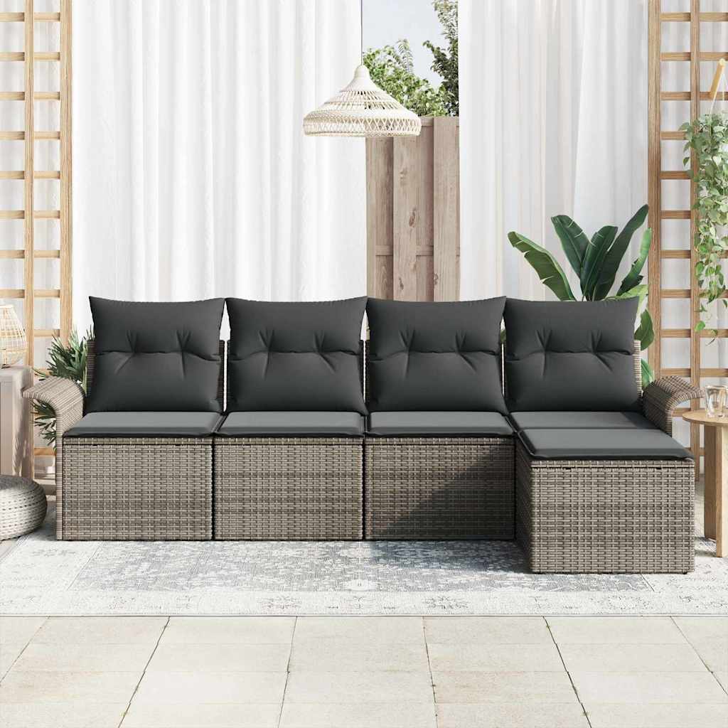 Udendørs sofa med pude 5 pcs Grå polyrattan