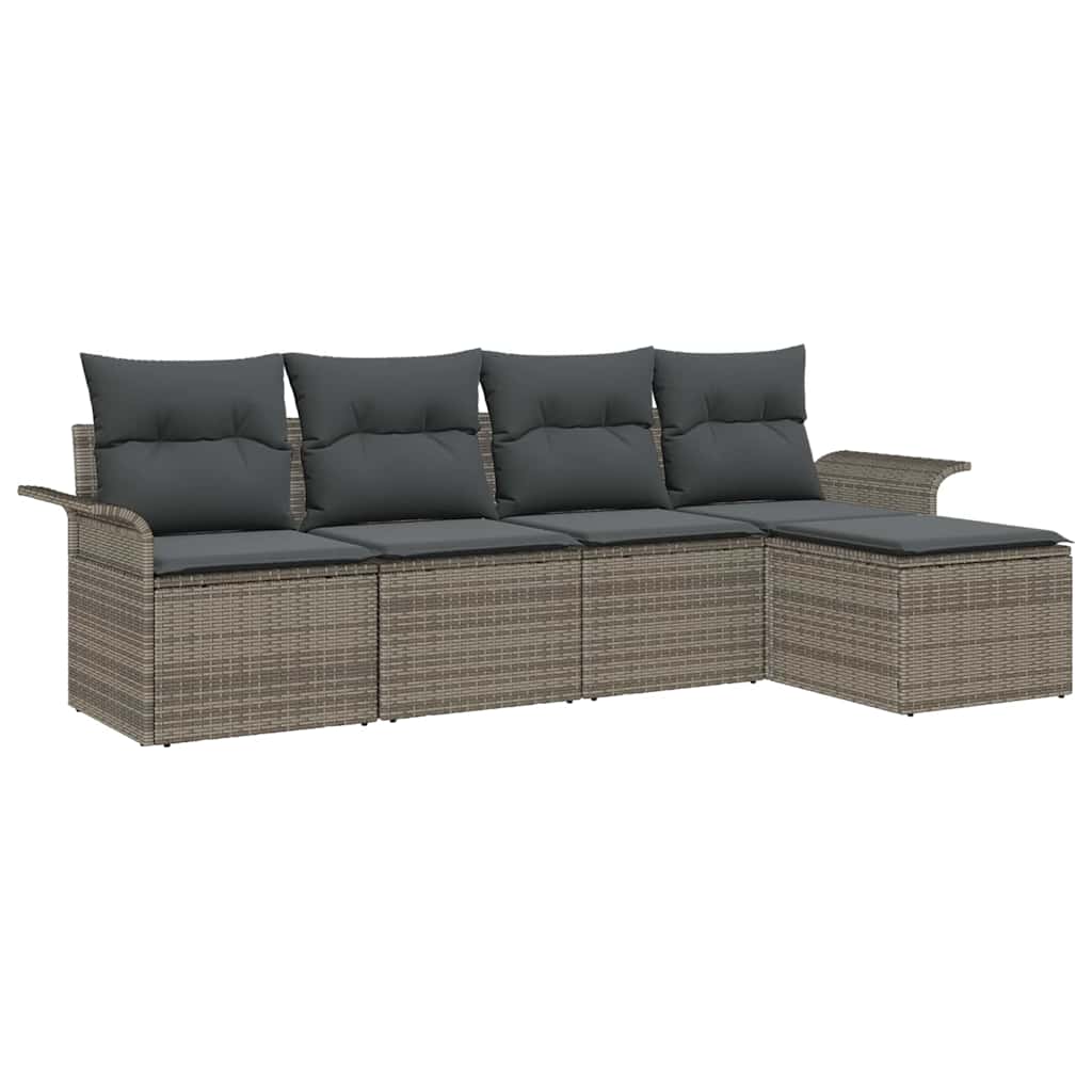 Udendørs sofa med pude 5 pcs Grå polyrattan