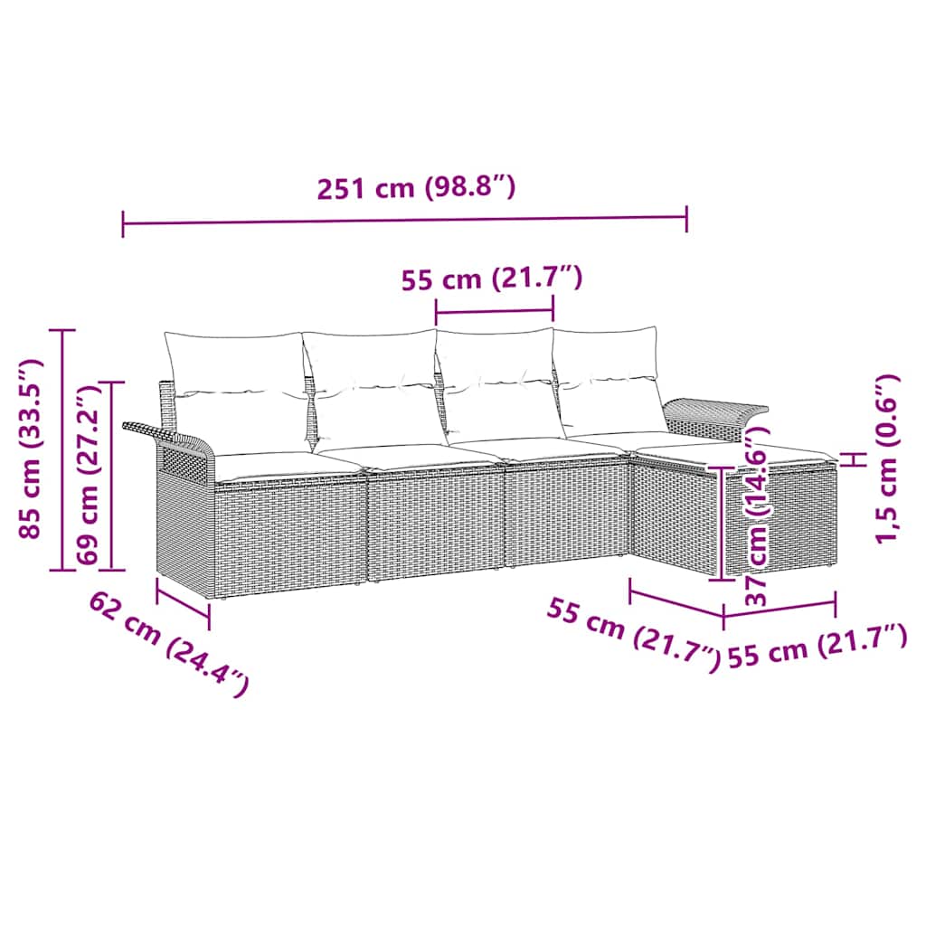 Udendørs sofa med pude 5 pcs Grå polyrattan
