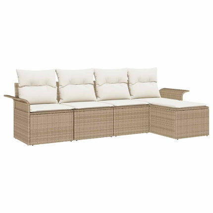 Udendørs sofa med pude 5 pcs Beige polyrattan