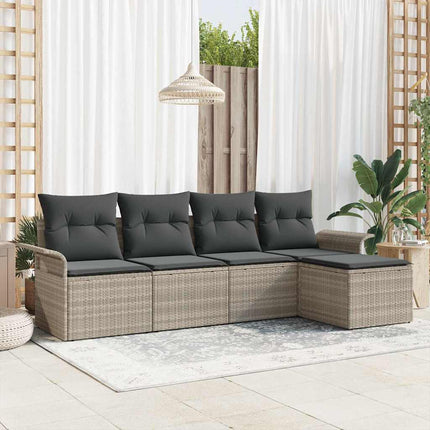 Udendørs sofa med pude 5 pcs Lysegrå polyrattan