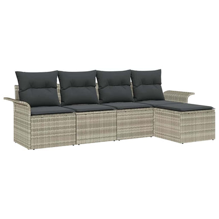 Udendørs sofa med pude 5 pcs Lysegrå polyrattan
