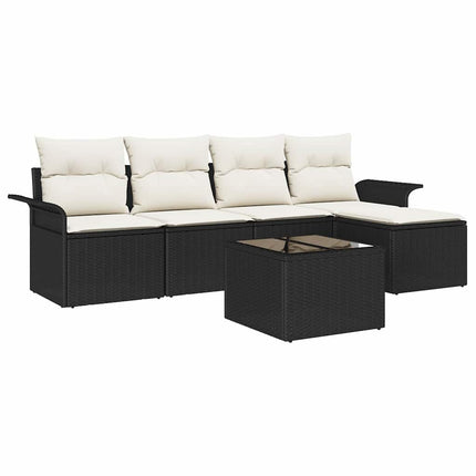 Udendørs sofa med pude 6 pcs Sort polyrattan