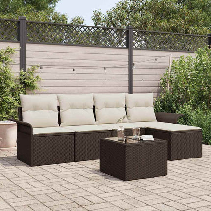 Udendørs sofa med pude 6 pcs Brun polyrattan