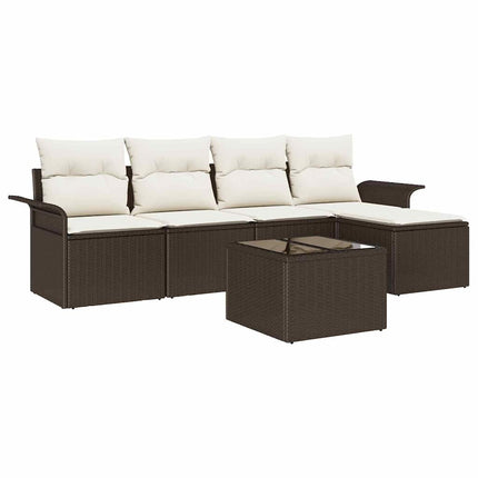Udendørs sofa med pude 6 pcs Brun polyrattan