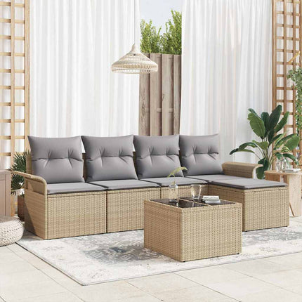 Udendørs sofa med pude 6 pcs Beige polyrattan