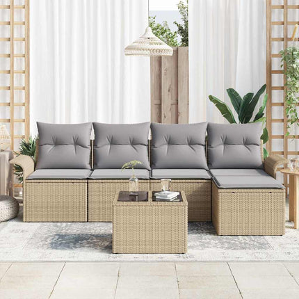 Udendørs sofa med pude 6 pcs Beige polyrattan