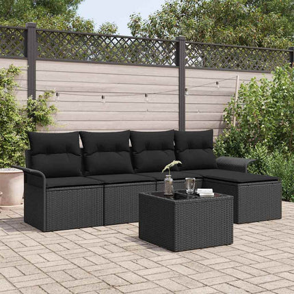 Udendørs sofa med pude 6 pcs Sort polyrattan