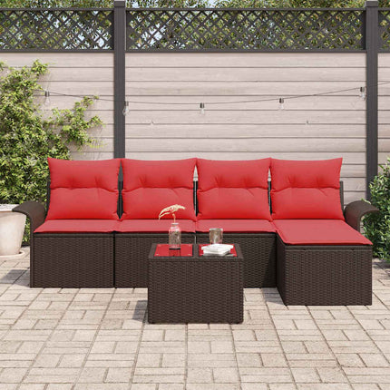 Havesofa Sæt med pude 6 pcs Brun polyrattan