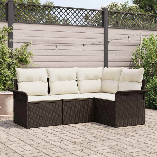 Havesofa Sæt med pude 4 pcs Brun polyrattan