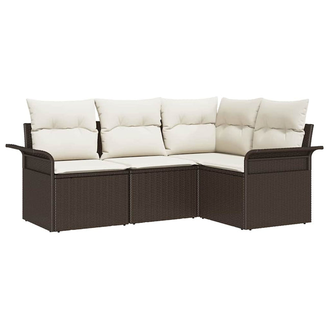 Havesofa Sæt med pude 4 pcs Brun polyrattan