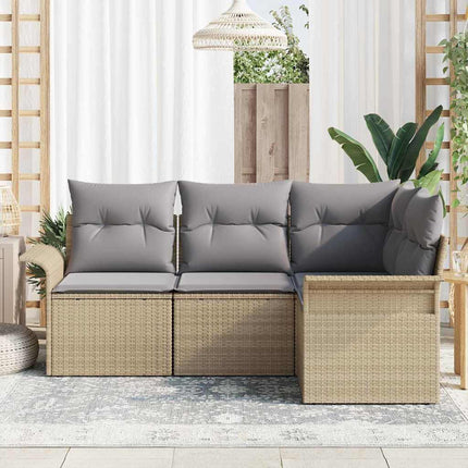 Havesofa Sæt med pude 4 pcs Beige polyrattan