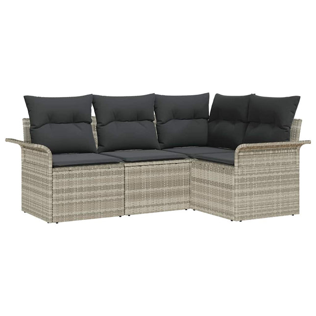 Havesofa Sæt med pude 4 pcs Lysegrå polyrattan