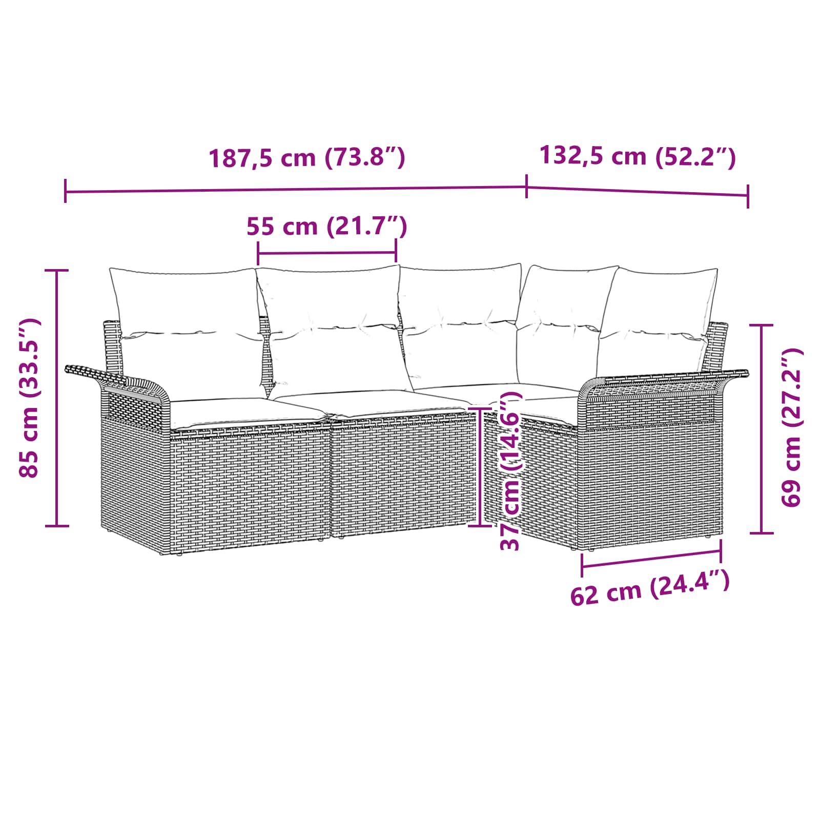 Havesofa Sæt med pude Sort polyrattan