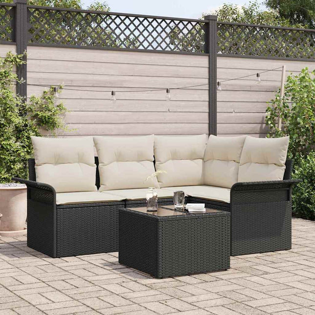 Havesofa Sæt 5 stk. Sort polyrattan