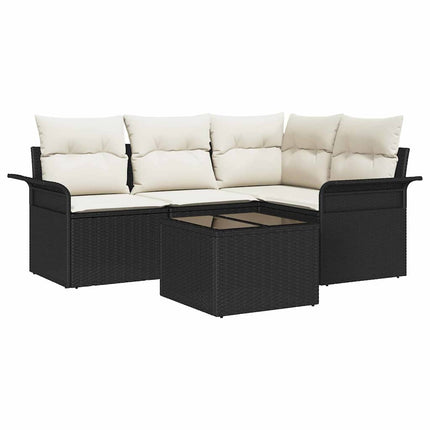 Havesofa Sæt 5 stk. Sort polyrattan