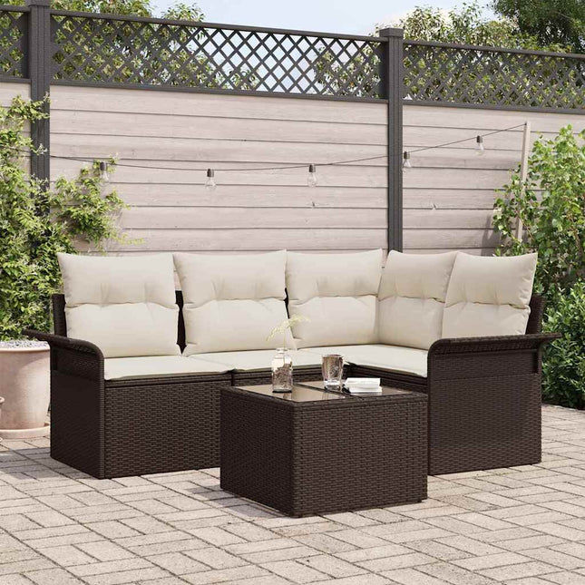 Havesofa Sæt med pude 5 pcs Brun polyrattan