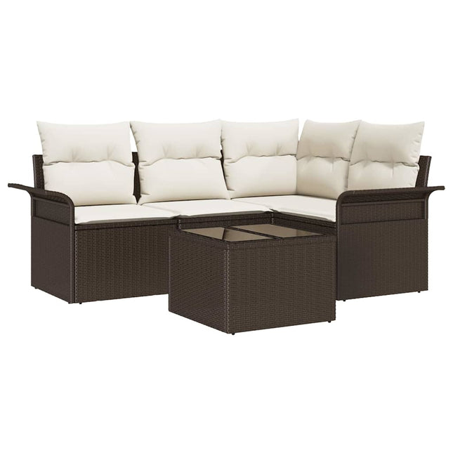 Havesofa Sæt med pude 5 pcs Brun polyrattan