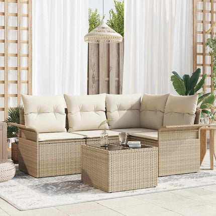 Havesofa Sæt med pude 5 pcs Beige polyrattan