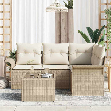 Havesofa Sæt med pude 5 pcs Beige polyrattan
