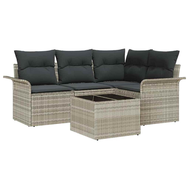 Havesofa Sæt med pude 5 pcs Lysegrå polyrattan