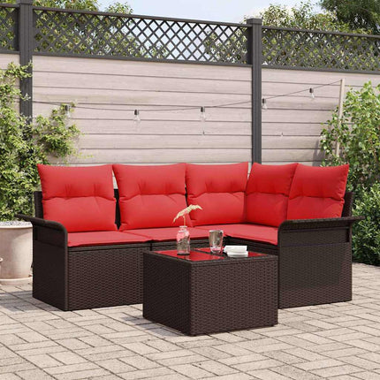 Havesofa Sæt med pude 5 pcs Brun polyrattan