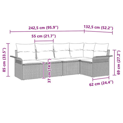 Havesofa Sæt 5 stk. Sort polyrattan