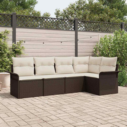Havesofa Sæt med pude 5 pcs Brun polyrattan
