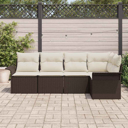Havesofa Sæt med pude 5 pcs Brun polyrattan