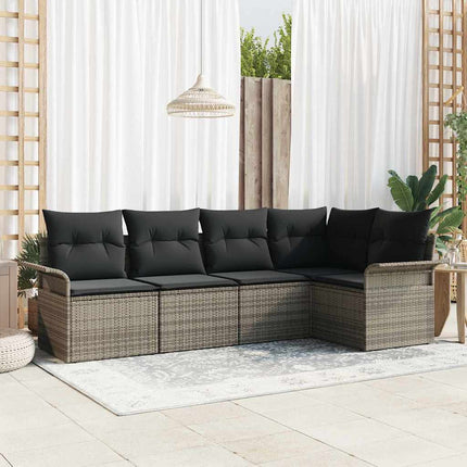 Havesofa Sæt med pude 5 pcs Grå polyrattan