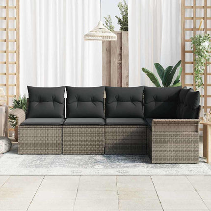 Havesofa Sæt med pude 5 pcs Grå polyrattan