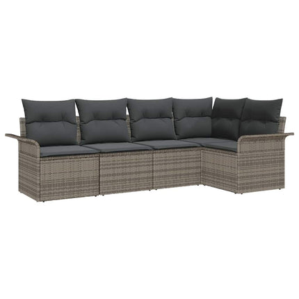 Havesofa Sæt med pude 5 pcs Grå polyrattan